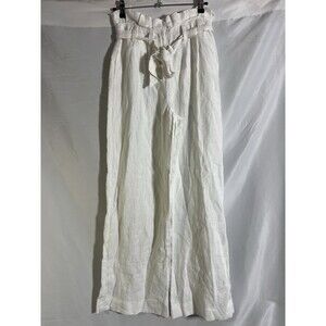 Topshop Pants Woman's 4 White Paper Bag High Rise Waist Linen  Pocket Unlined